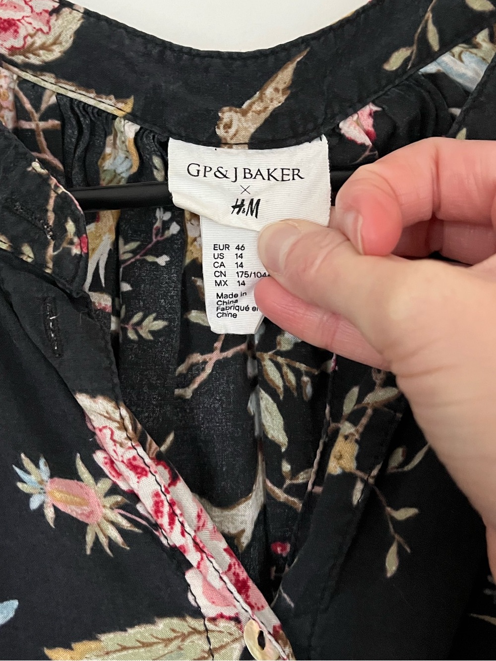 H&M Black Floral Tie-Neck Blouse with Bird Motif - Picture 2 of 6
